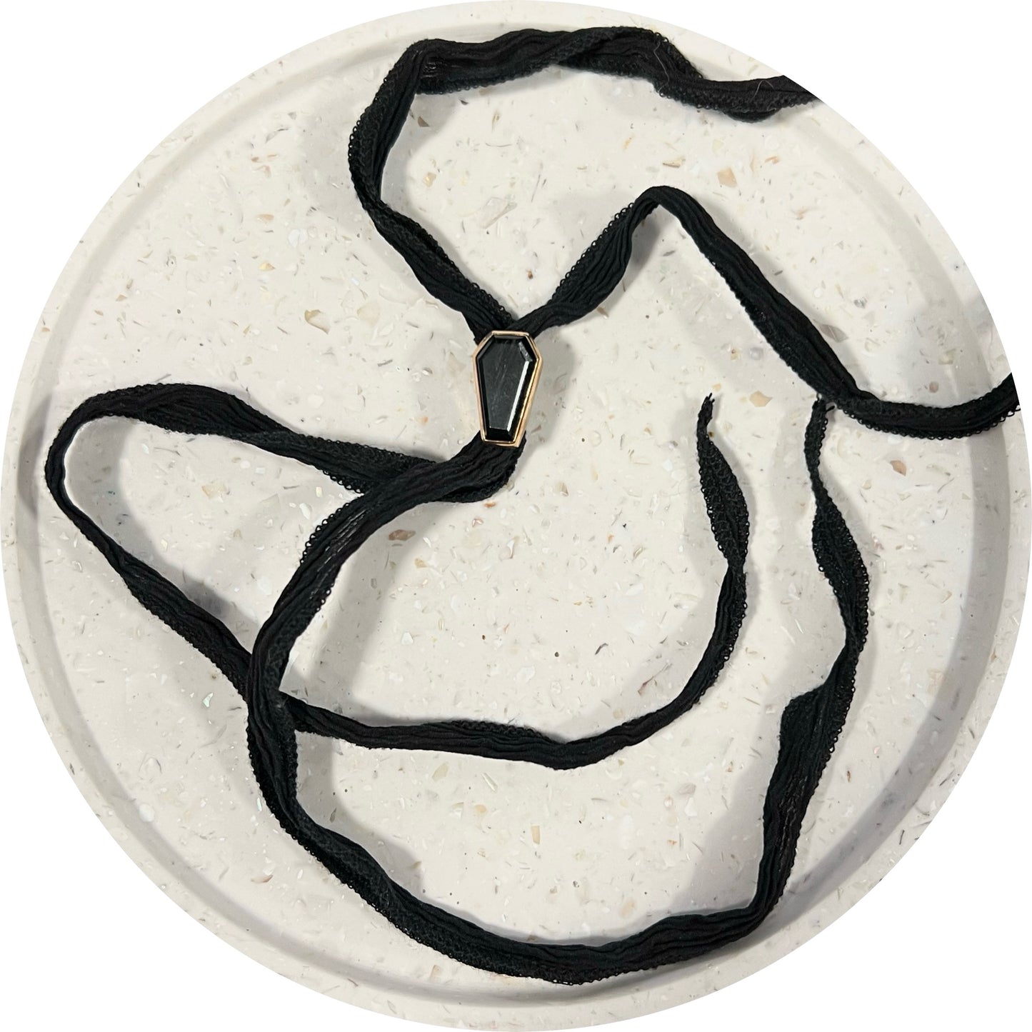 Gold Filled Silver Sheen Obsidian Coffin Bolo Tie