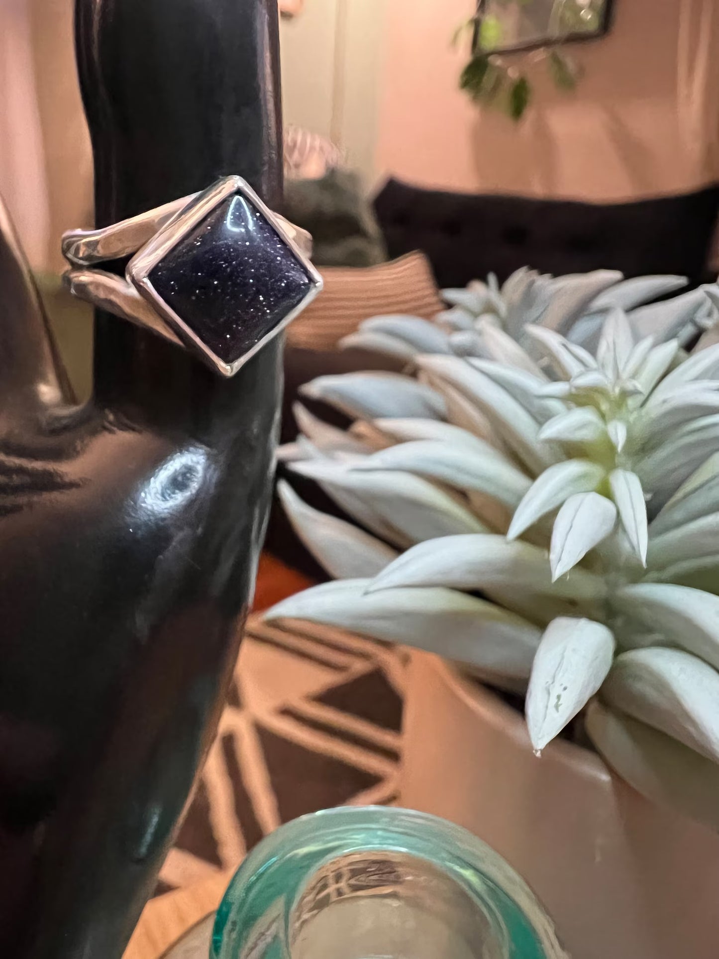 Blue Goldstone Split Shank Ring