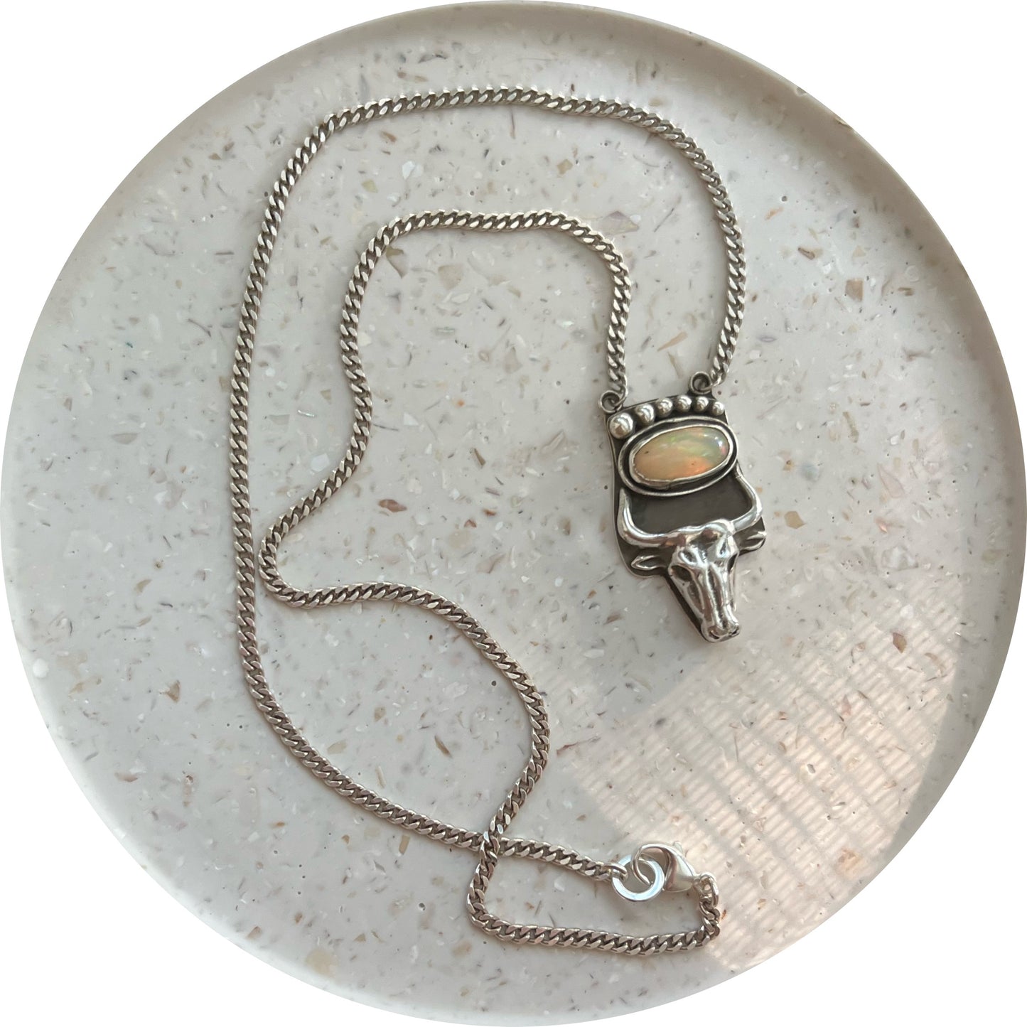 Ethiopian Opal Long Horn Pendant
