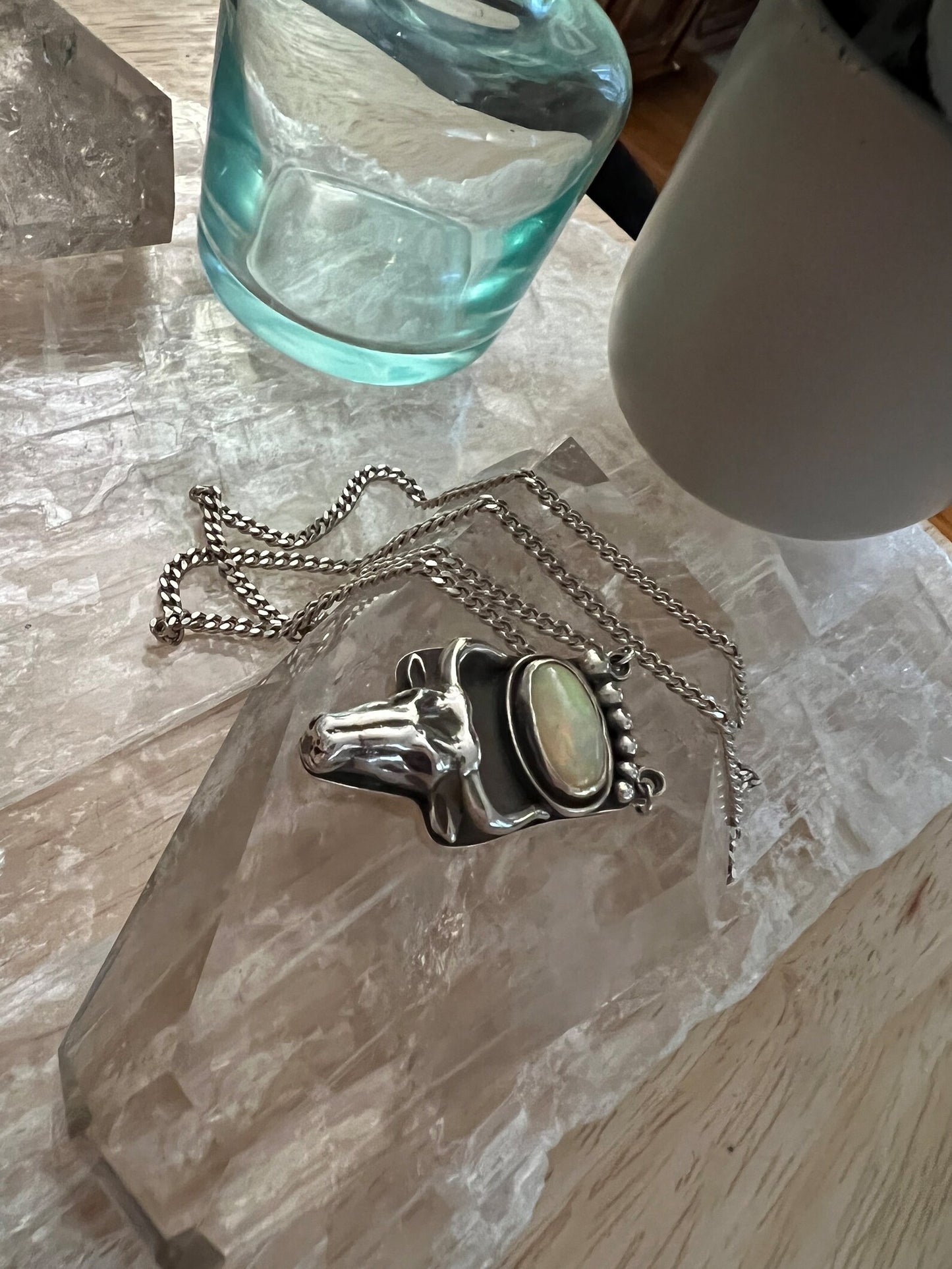Ethiopian Opal Long Horn Pendant