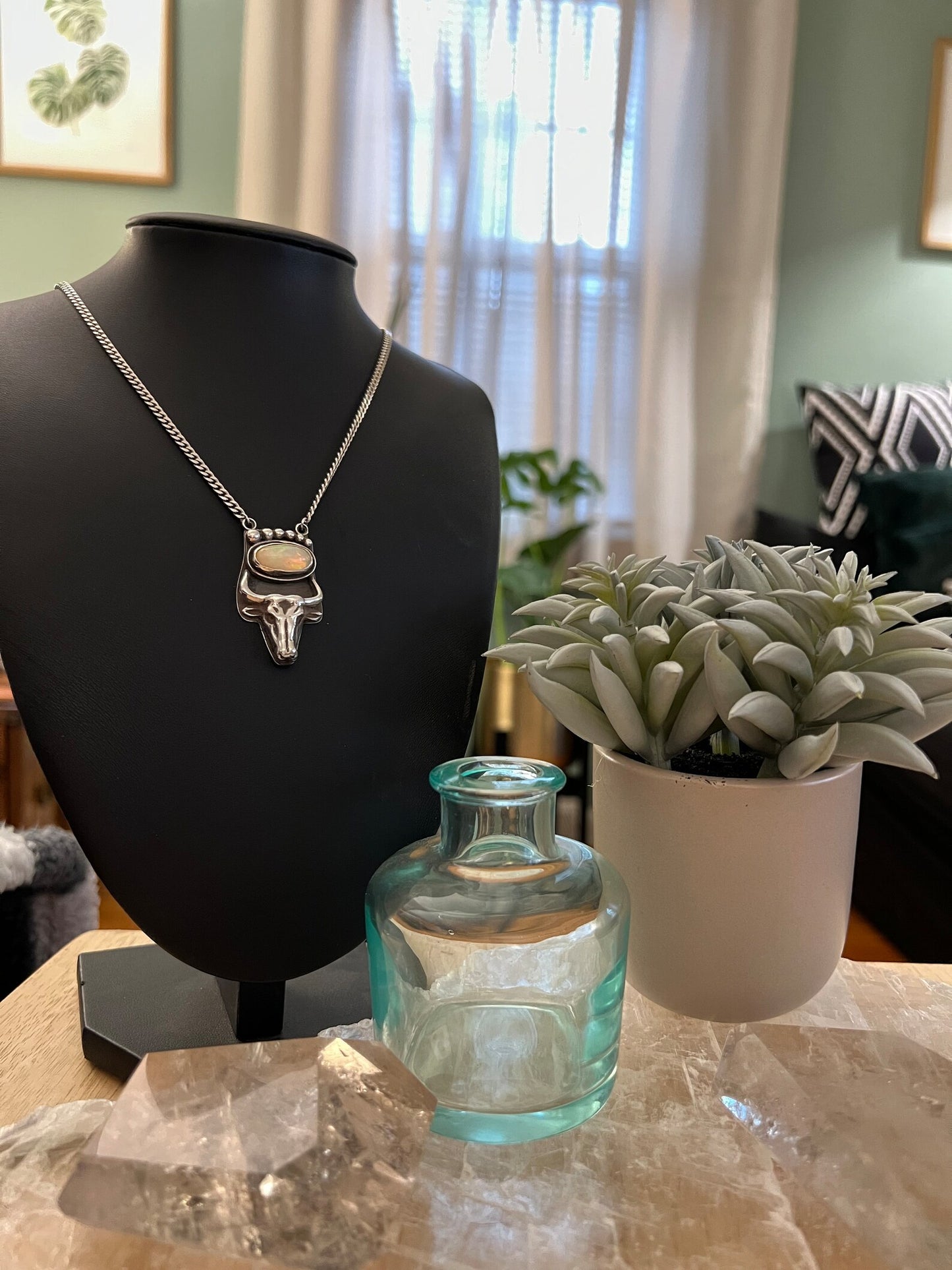 Ethiopian Opal Long Horn Pendant